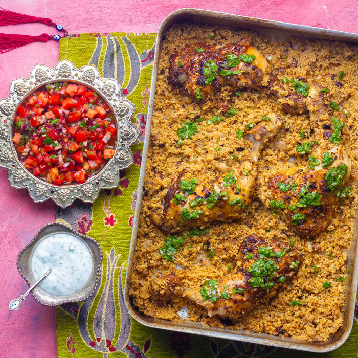 Chicken & Bulgur Wheat Traybake with Parsley & Lemon Dressing