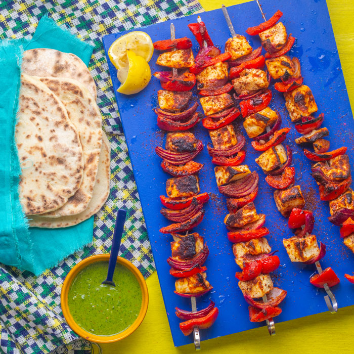 Red Pepper & Halloumi Kebabs with Salsa Verde
