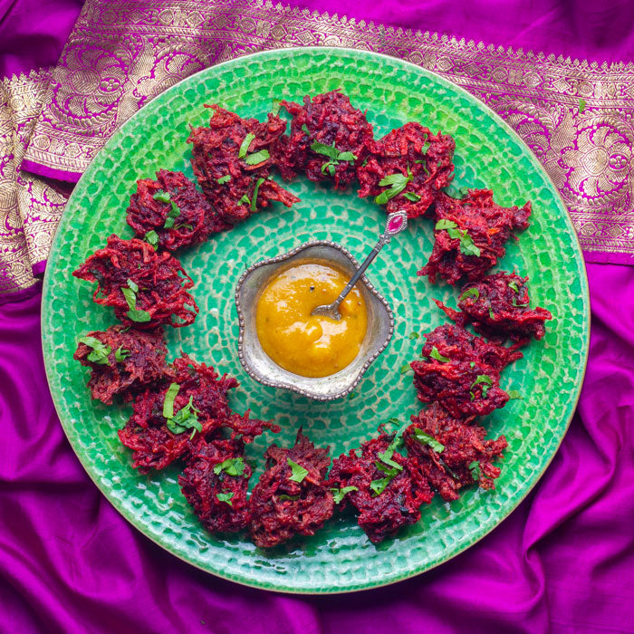 Root Veg Pakora with Dried Fruit Chutney