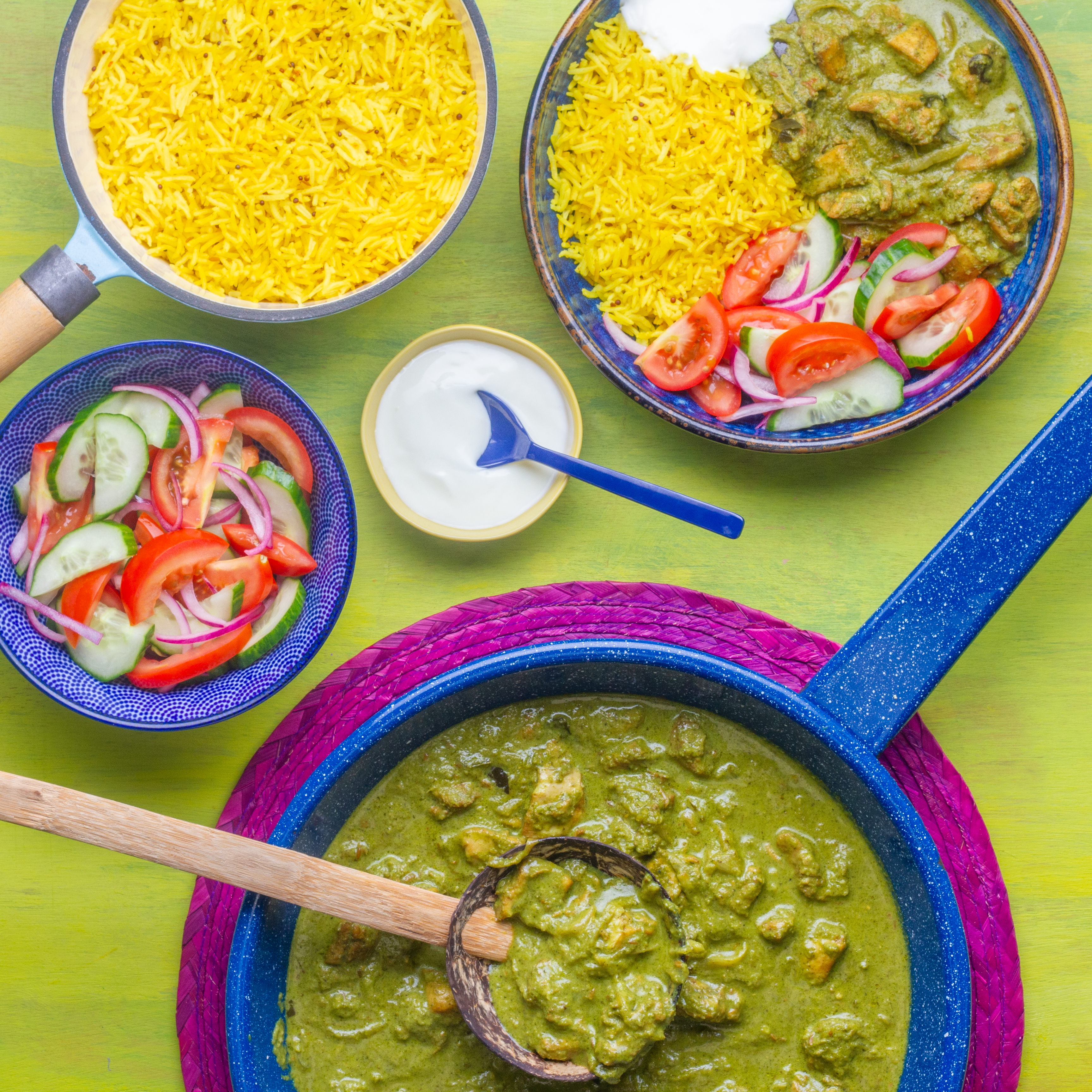 Konkani Green Curry with Yellow Rice