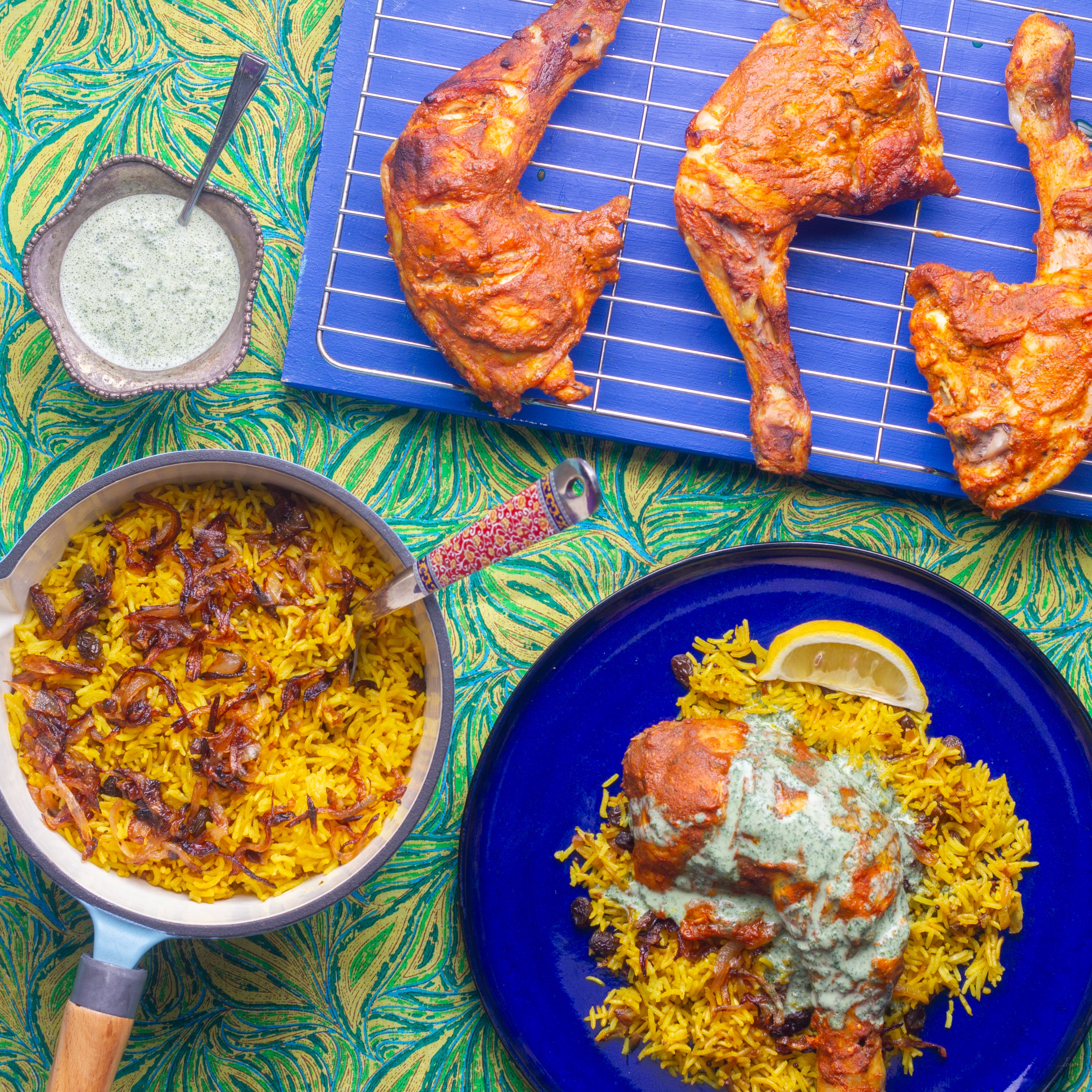 Tandoori Chicken Pilau with Sweet Mint Raita
