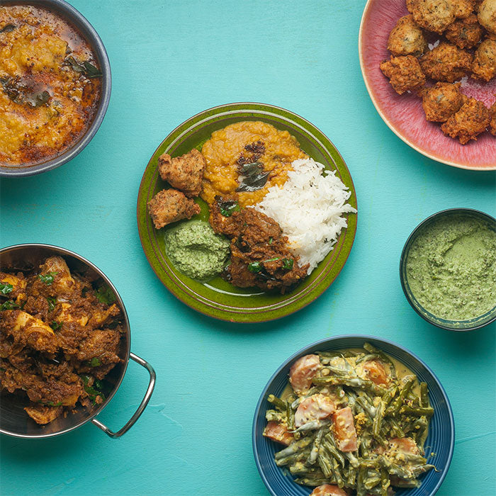Mangalore Sukka with Goli Bhajis and Coconut Chutney