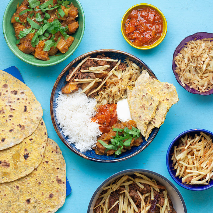 Parsi Sali Keema with Fenugreek Rotis & Tomato Chutney