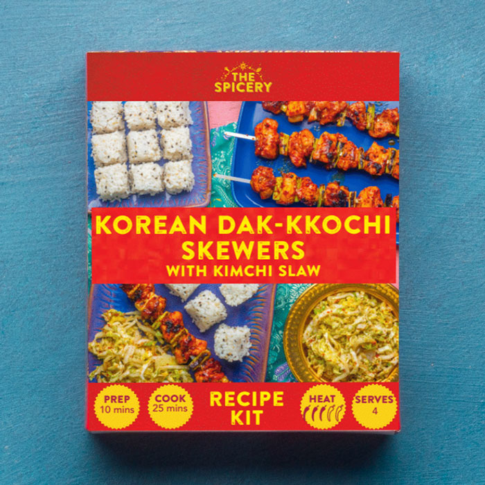 Korean Dak-kkochi Skewers with Kimchi Slaw