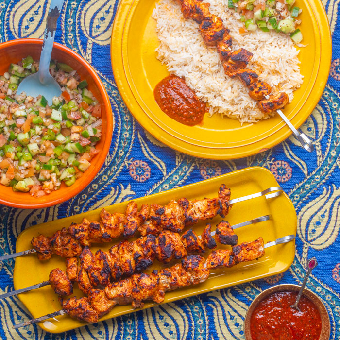 Chicken Shish Kebabs with Vermicelli Rice & Chilli Sauce