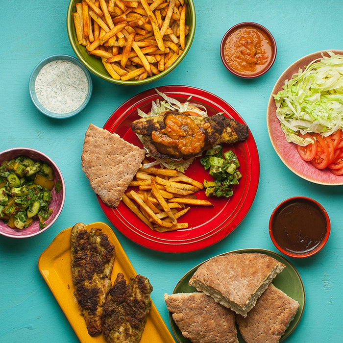 Trini Bake and 'Shark' with Cucumber Chow and Lime Pepper Sauce