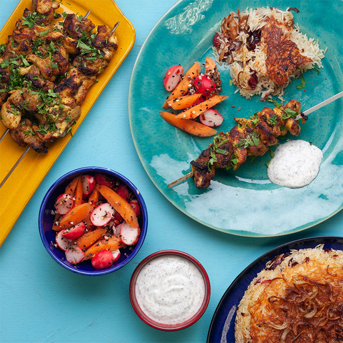 FEBRUARY: World Kitchen Explorer - Kuku Sabzi ~ Chicken Kebabs with Saffron Rice