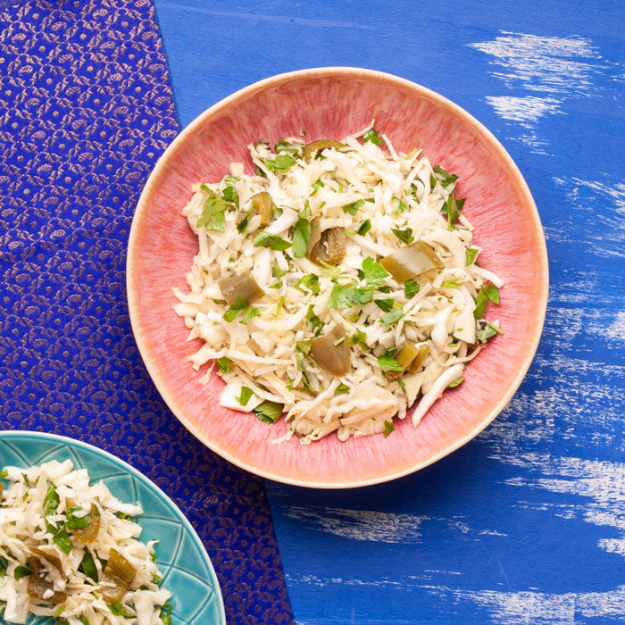 Cabbage Slaw with Pickled Green Chillies