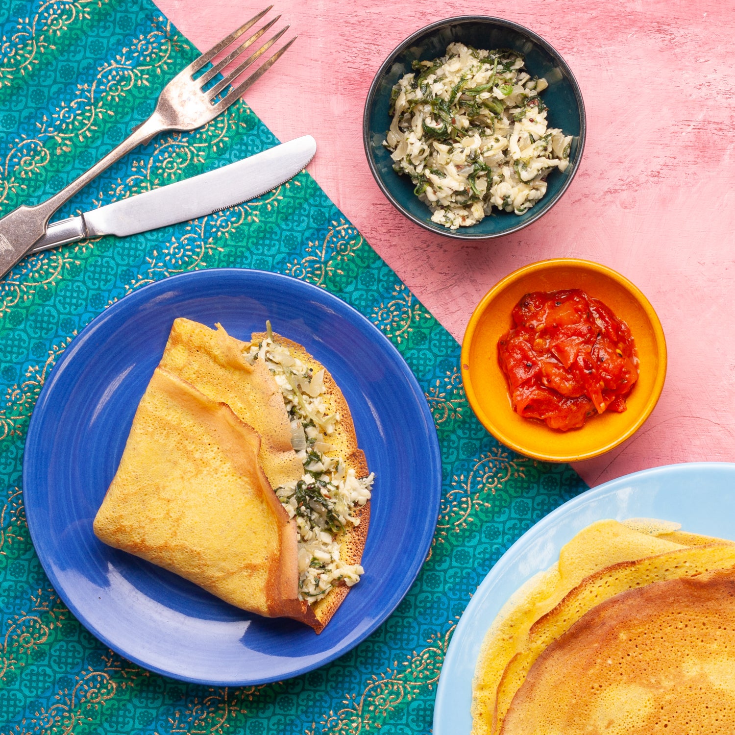 Paneer Pancakes with Tomato Chutney