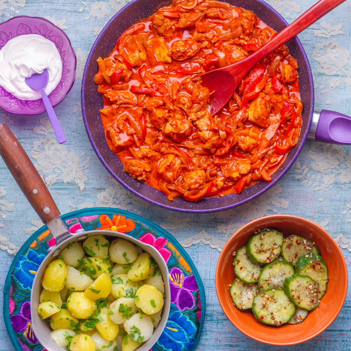 Hungarian Paprikás with Dill Cucumber Pickle