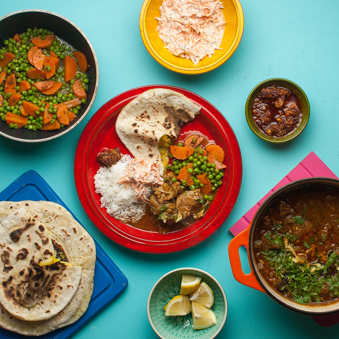 Pakistani Nihari with Potato Parathas and Garlic Pickle