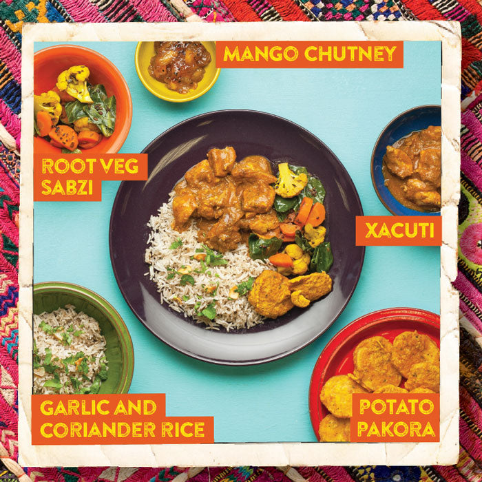 Goan Xacuti with Potato Pakora and Mango Chutney