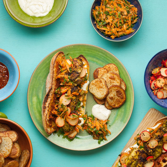 Chermoula Baguettes with Carrot Salad and Rose Petal Harissa