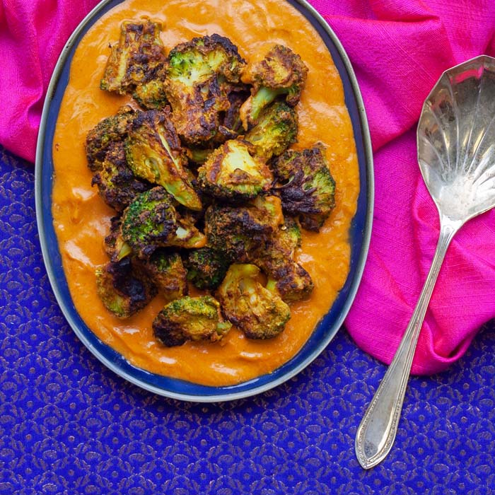 Grilled Broccoli with Tomato Makhani Sauce
