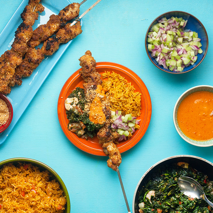 OCTOBER: World Kitchen Explorer - Chicken Suya with Jollof Rice ~ Hibiscus Puff Puffs